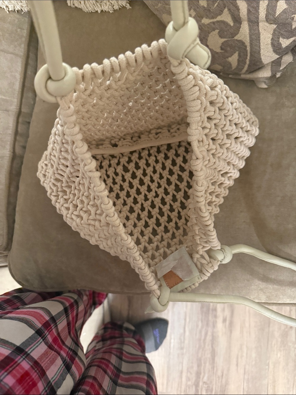 Neutral Woven Tote Bag with Rope Handles - Picture 2 of 3